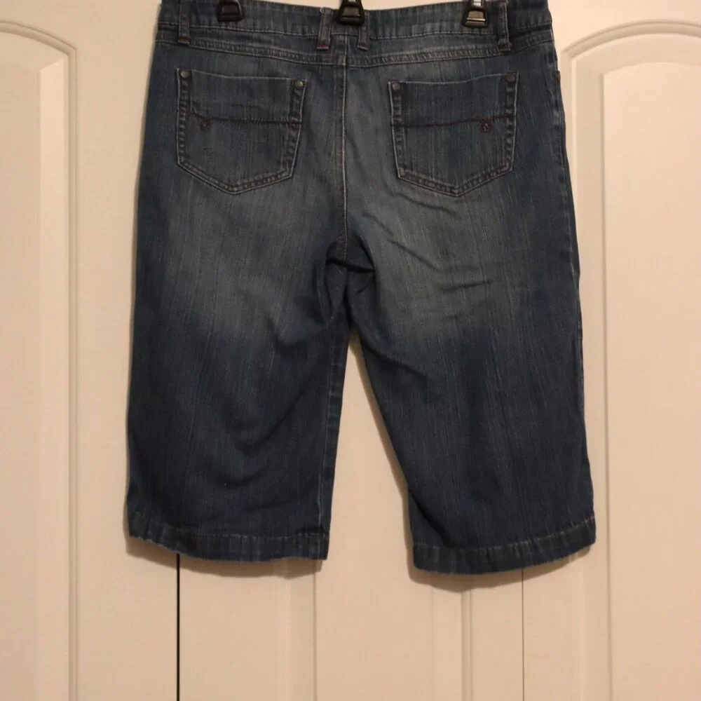 Prana Long Blue Denim 5 Pocket Shorts Size 10 Organic Cotton/ Lycra Casual